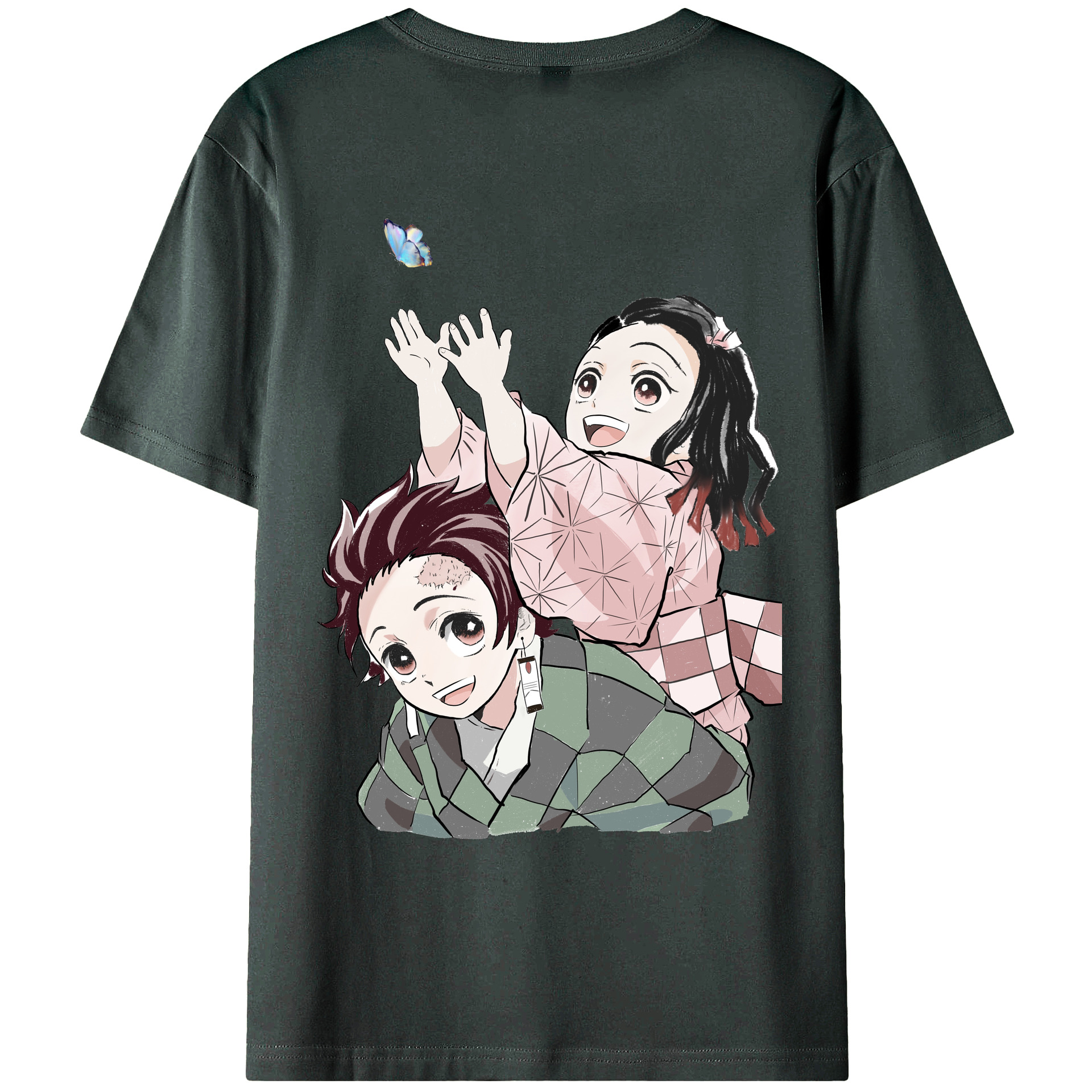 （画像用） 鬼滅の刃（きめつのやいば）竈門 禰󠄀豆子／かまど ねずこ Kamado Nezuko 綿100％ メンズ半袖Tシャツ（バックプリント） 通気性